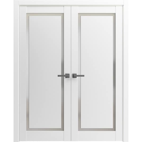 Sartodoors Solid French Double Doors 64 x 96in, Planum 0888 Painted White W/ Frosted Glass PLANUM0888DD-BEM-6496 - main